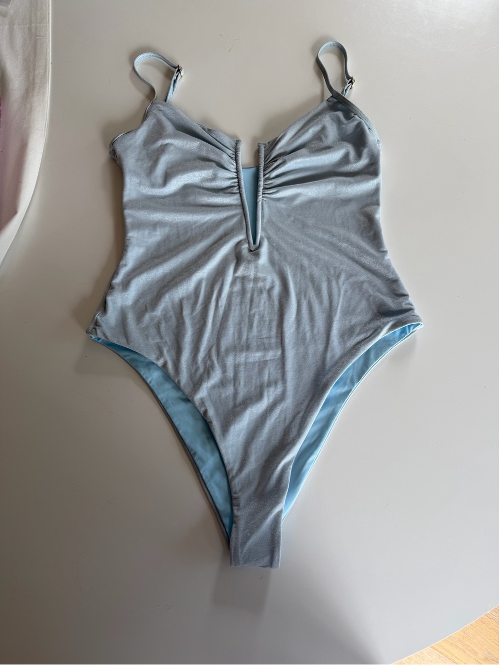 L Space Shimmer Blue V-Plunge One-Piece Swimsuit